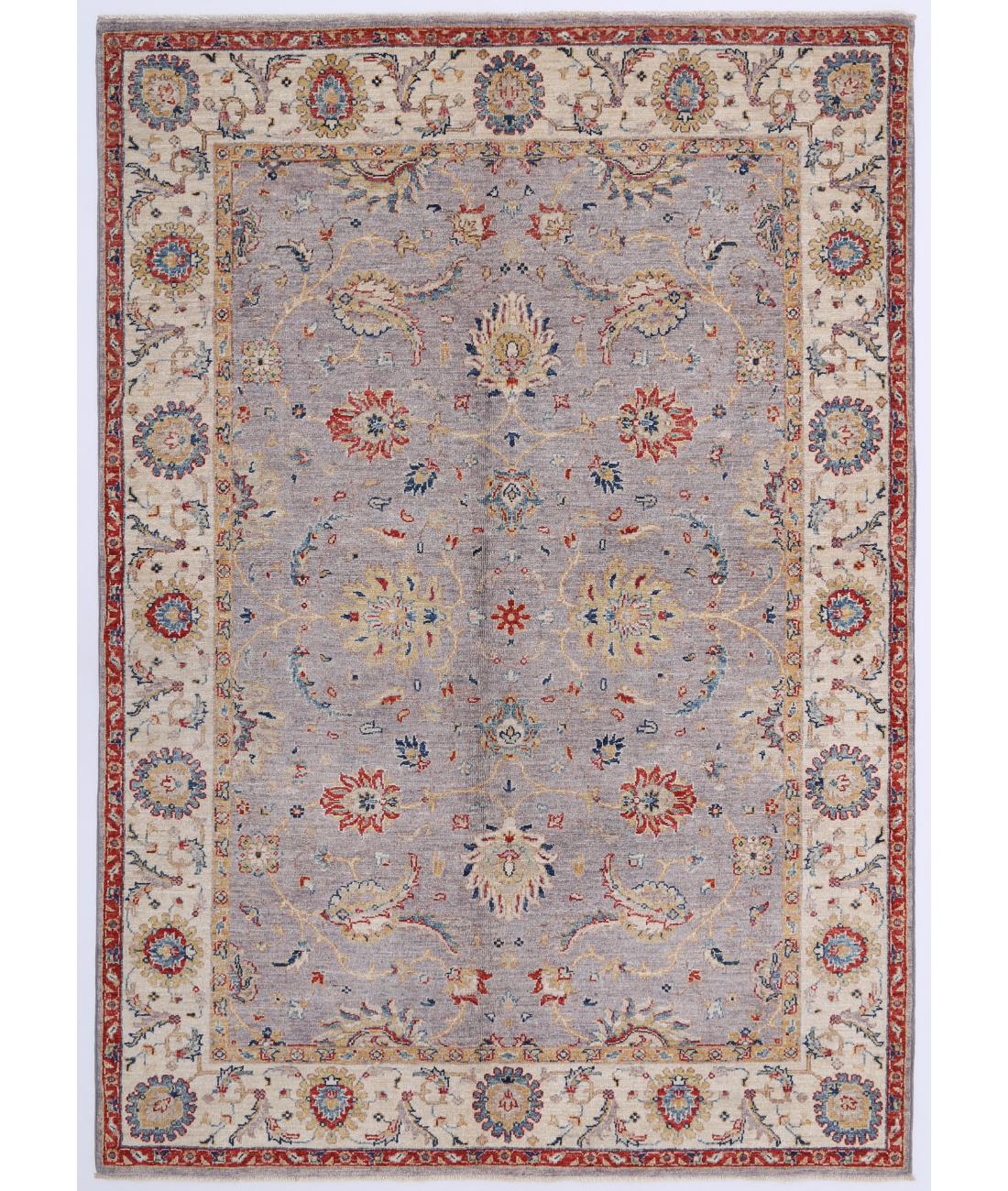 Hand Knotted Ziegler Farhan Wool Rug - 5'0'' x 7'2'' 5' 0" X 7' 2" ( 152 X 218 ) / Grey / Ivory