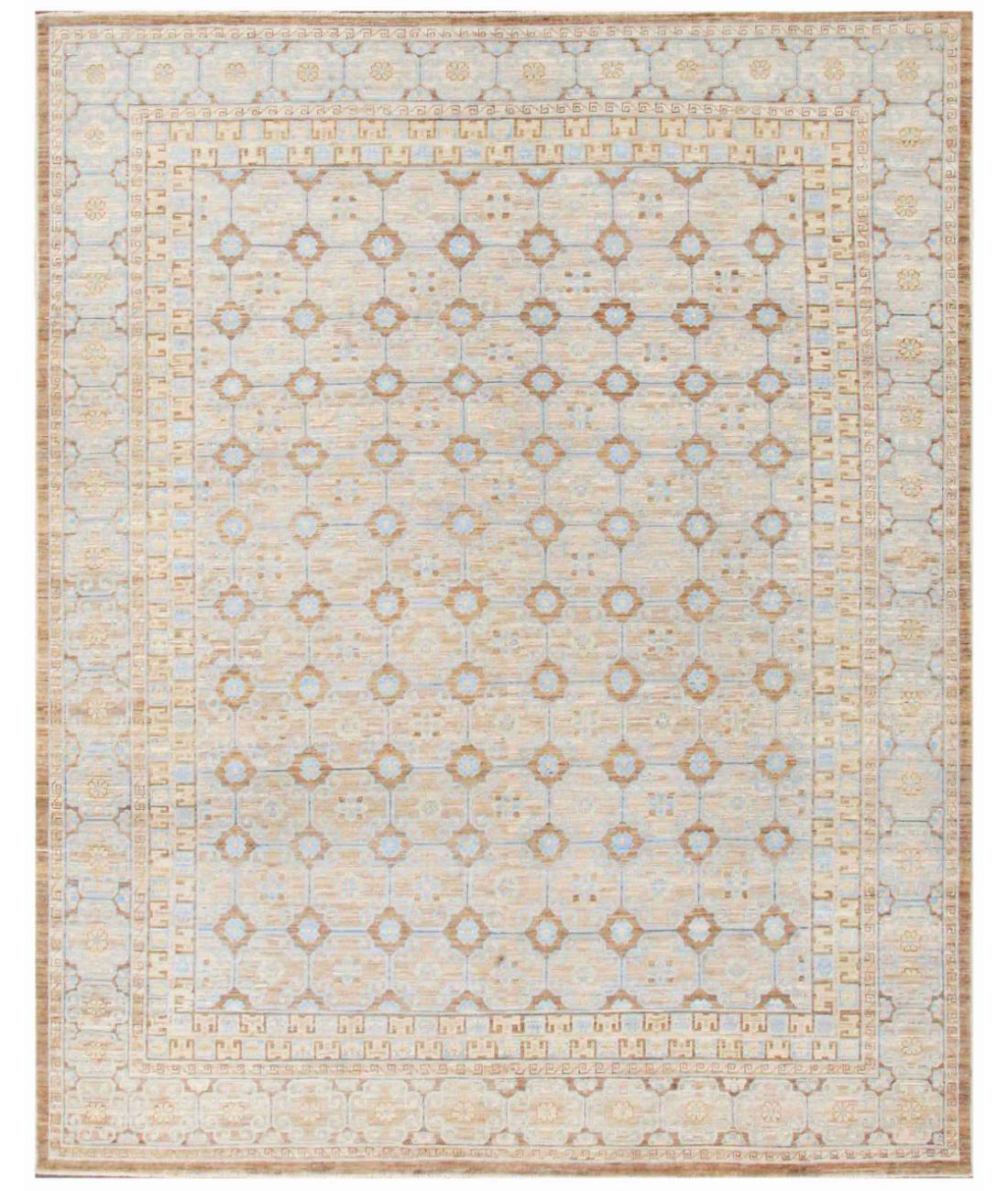 Hand Knotted Khotan Wool Rug - 7'10'' x 9'9'' 7' 10" X 9' 9" ( 239 X 297 ) / Brown / Blue