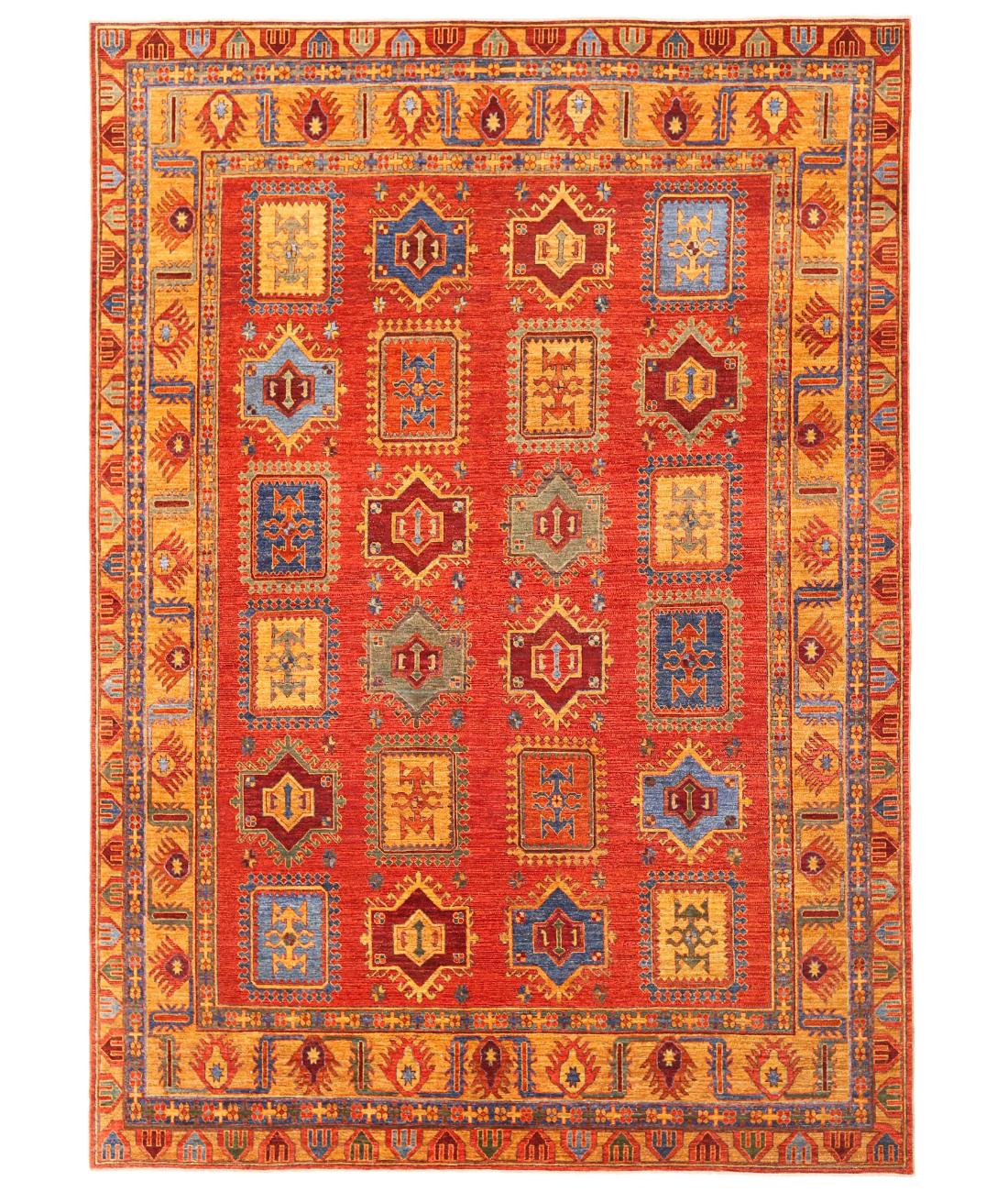 Hand Knotted Nomadic Caucasian Humna Wool Rug - 9'4'' x 13'3'' 9' 4" X 13' 3" ( 284 X 404 ) / Red / Gold