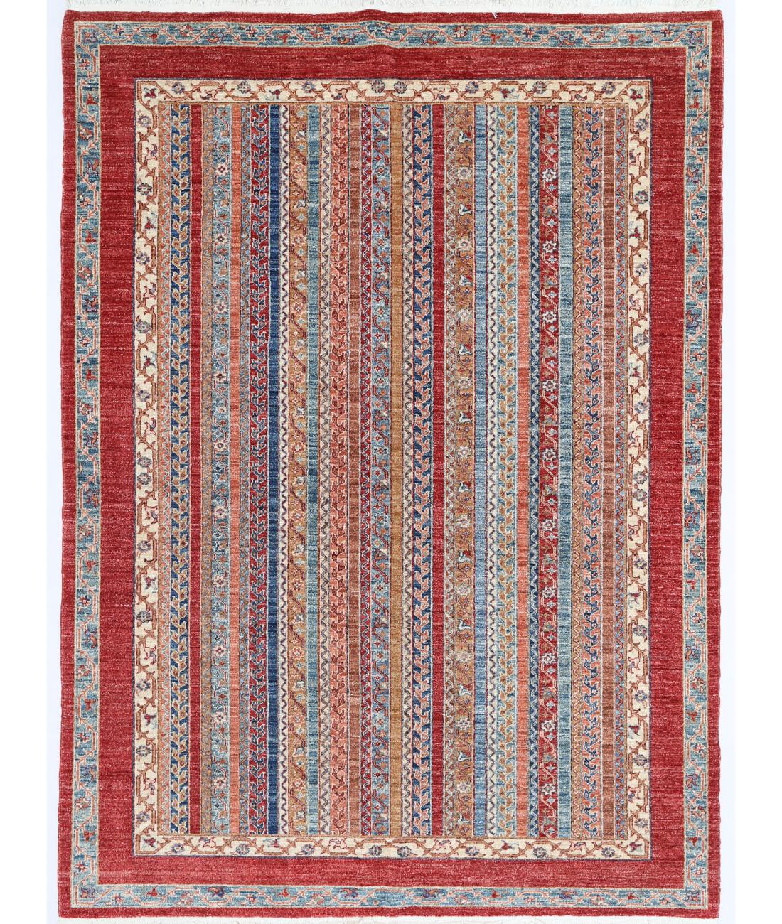 Hand Knotted Shaal Wool Rug - 5'6'' x 7'9'' 5' 6" X 7' 9" ( 168 X 236 ) / Red / Blue