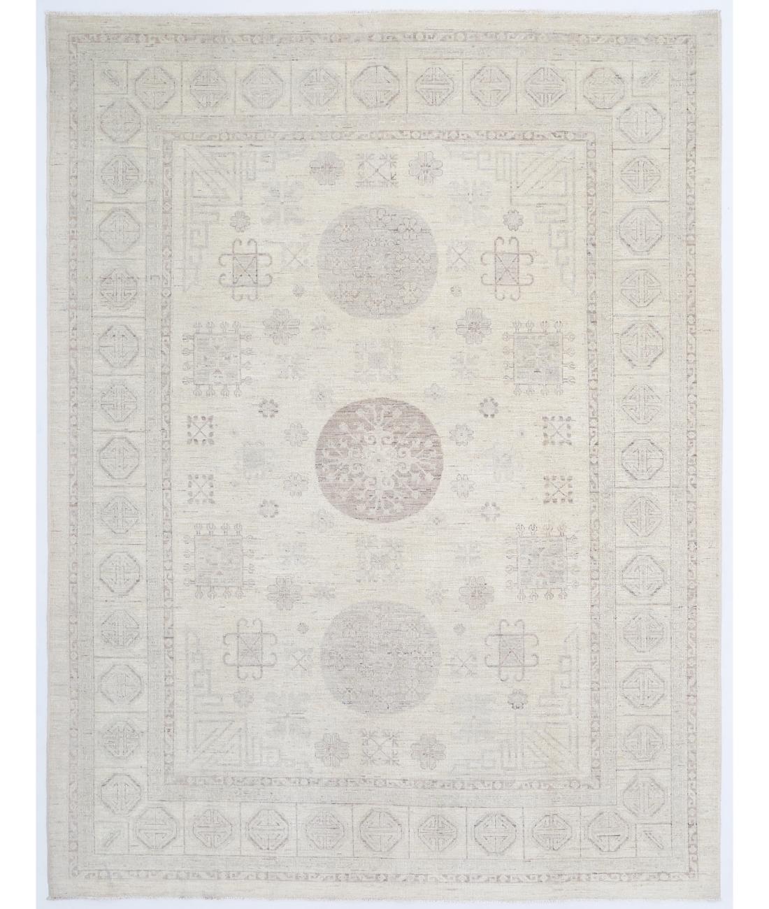 Hand Knotted Khotan Wool Rug - 9'5'' x 12'3'' 9' 5" X 12' 3" ( 287 X 373 ) / Ivory / Ivory