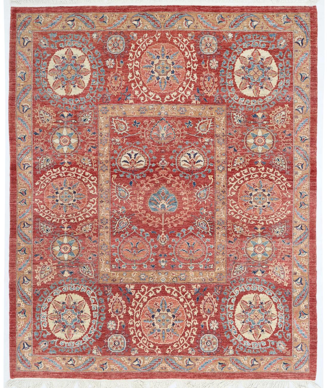 Hand Knotted Ziegler Farhan Wool Rug - 8'2'' x 9'9'' 8' 2" X 9' 9" ( 249 X 297 ) / Red / Red