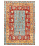Hand Knotted Ziegler Farhan Wool Rug - 5'8'' x 8'1'' 5' 8" X 8' 1" ( 173 X 246 ) / Teal / Gold
