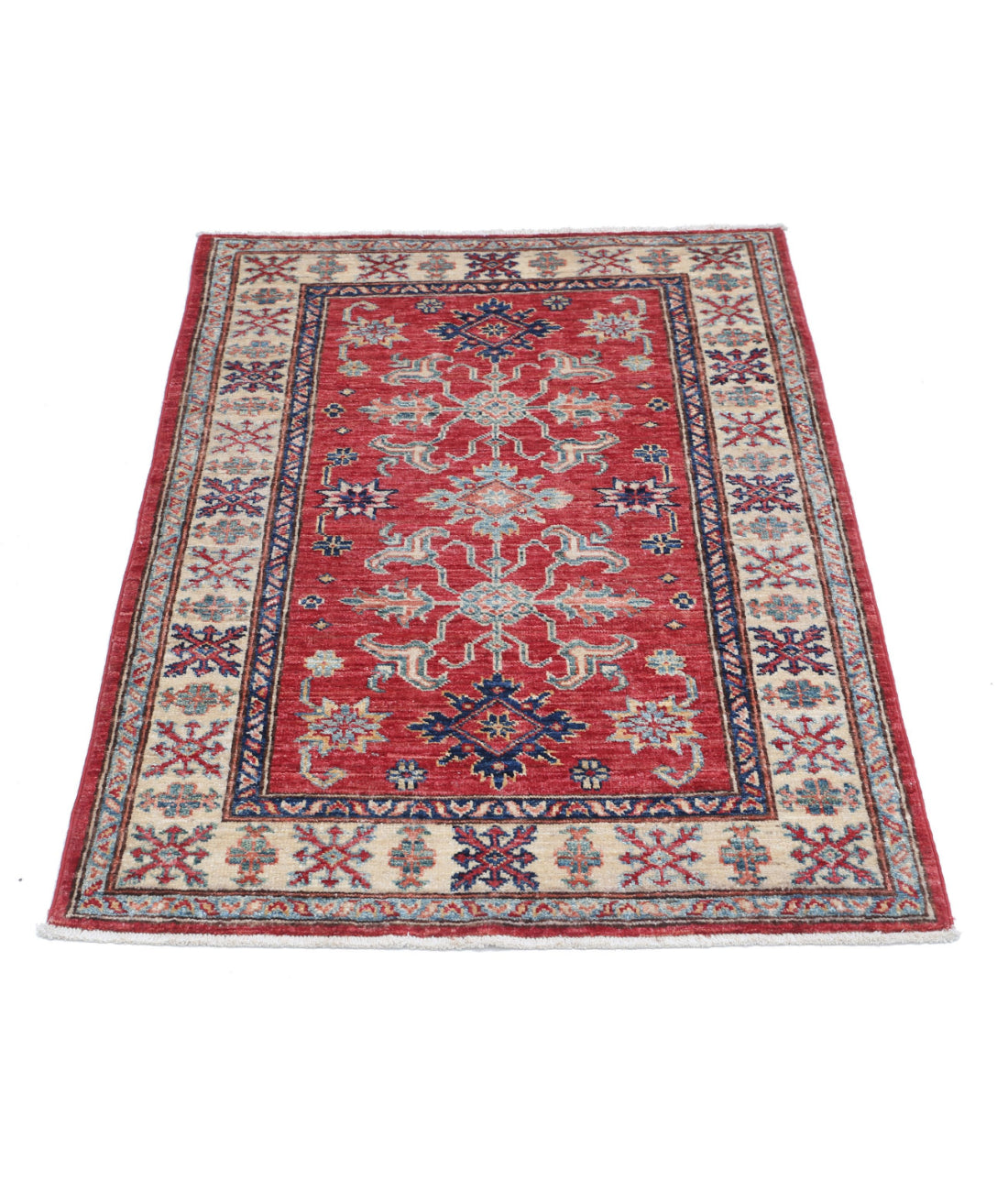 Kazak 2'10'' X 4'0'' Hand-Knotted Wool Rug 2'10'' x 4'0'' (85 X 120) / Red / Ivory
