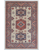 Hand Knotted Royal Kazak Wool Rug - 4'11'' x 7'3'' 4' 11" X 7' 3" ( 150 X 221 ) / Ivory / Red