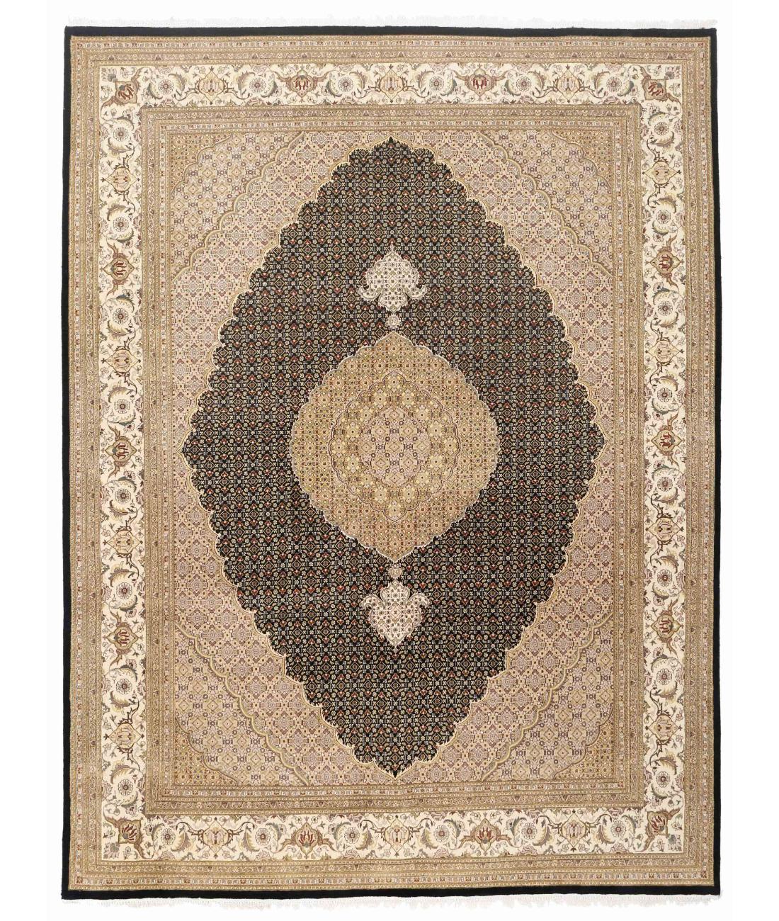 Hand Knotted Heritage Mahi Wool Rug - 9'2'' x 12'5'' 9' 2" X 12' 5" ( 279 X 378 ) / Black / Ivory