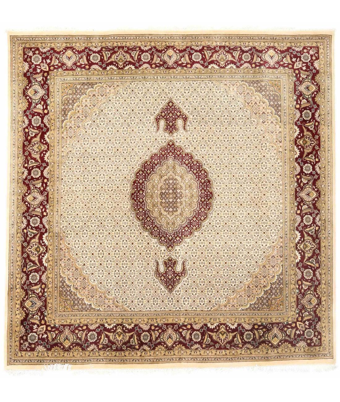 Hand Knotted Heritage Mahi Wool & Silk Rug - 8'0'' x 8'1'' 8' 0" X 8' 1" ( 244 X 246 ) / Ivory / Red