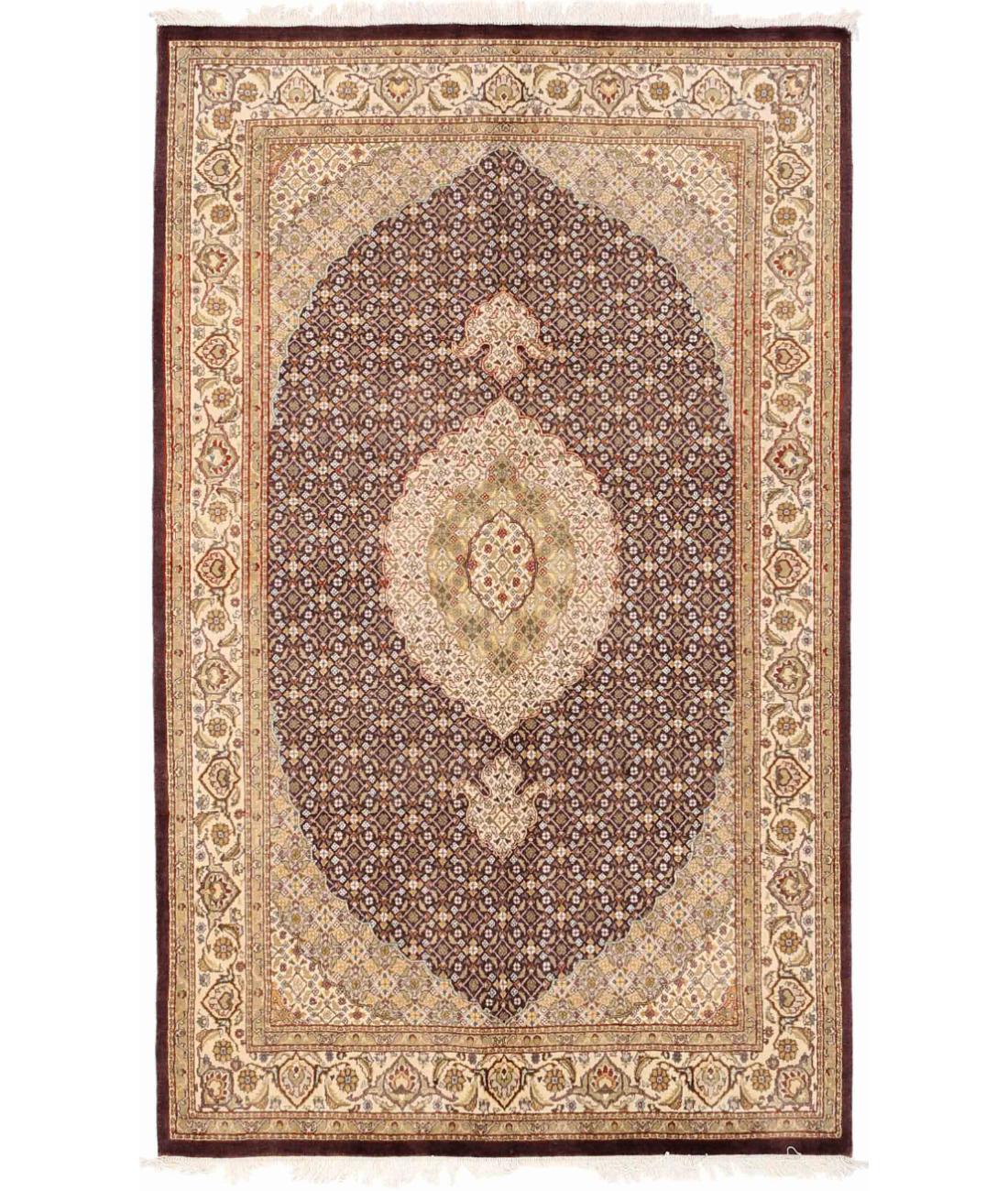 Hand Knotted Heritage Pak Persian Wool Rug - 4'6'' x 7'5'' 4' 6" X 7' 5" ( 137 X 226 ) / Brown / Ivory