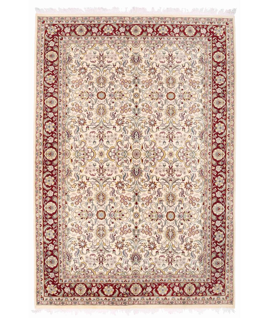 Hand Knotted Heritage Pak Persian Wool Rug - 6'1'' x 9'2'' 6' 1" X 9' 2" ( 185 X 279 ) / Ivory / Red