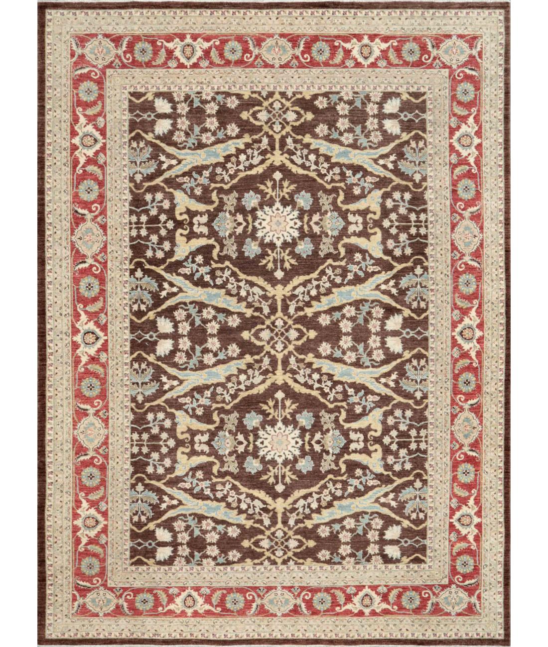 Hand Knotted Ziegler Farhan Wool Rug - 10'2'' x 14'1'' 10' 2" X 14' 1" ( 310 X 429 ) / Brown / Red