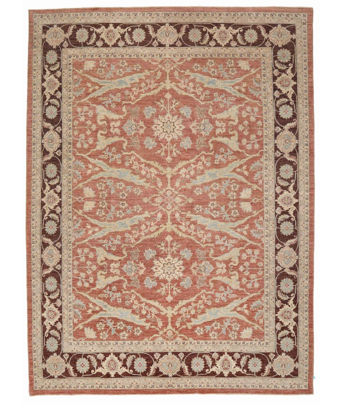 Hand Knotted Ziegler Farhan Wool Rug - 8'10'' x 12'1'' 8' 10" X 12' 1" ( 269 X 368 ) / Pink / Taupe