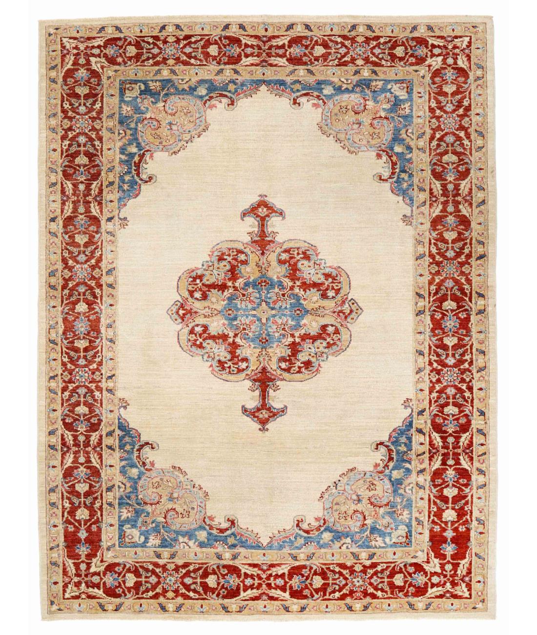 Hand Knotted Ziegler Farhan Wool Rug - 5'8'' x 7'4'' 5' 8" X 7' 4" ( 173 X 224 ) / Ivory / Red