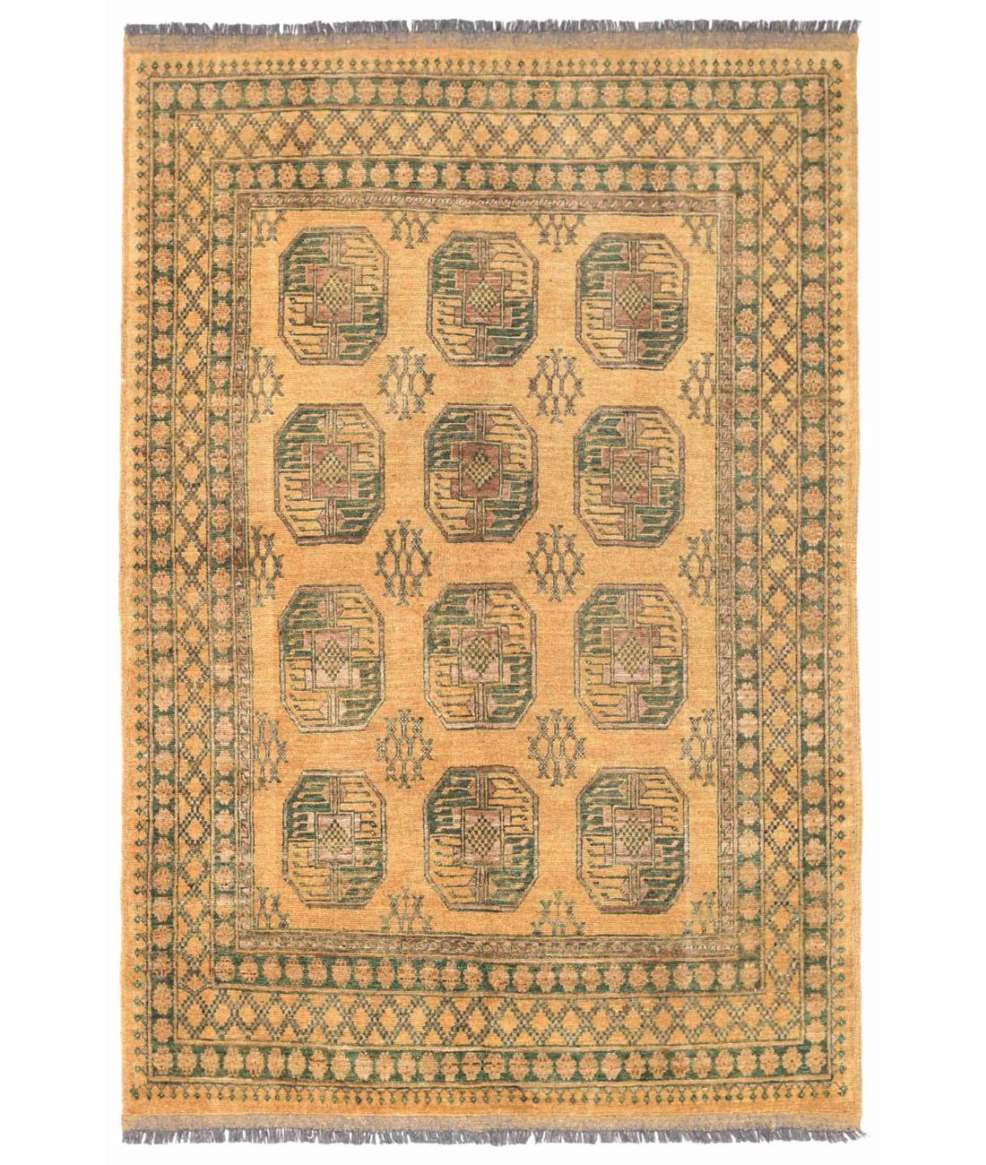 Hand Knotted Akcha Revival Wool Rug - 5'8'' x 8'4'' 5' 8" X 8' 4" ( 173 X 254 ) / Gold / Taupe