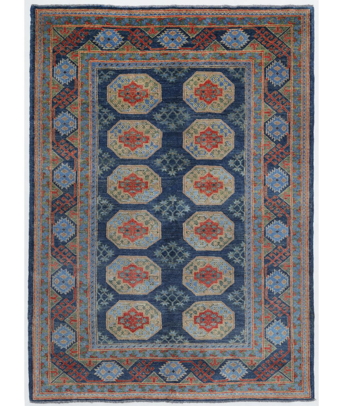 Hand Knotted Akcha Revival Wool Rug - 5'7'' x 7'9'' 5' 7" X 7' 9" ( 170 X 236 ) / Blue / Red