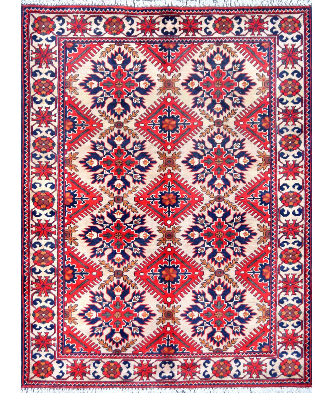 Hand Knotted Wool Rug - 5'0'' x 6'7'' 5' 0" X 6' 7" ( 152 X 201 ) / Taupe / Red