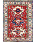 Hand Knotted Tribal Kazak Wool Rug - 6'2'' x 8'3'' 6' 2" X 8' 3" ( 188 X 251 ) / Red / Ivory