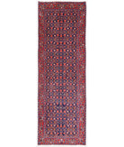 Hand Knotted Persian Hamadan Wool Rug - 3'6'' x 10'5'' 3' 6" X 10' 5" ( 107 X 318 ) / Blue / Red