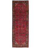 Hand Knotted Persian Hamadan Wool Rug - 3'5'' x 10'0'' 3' 5" X 10' 0" ( 104 X 305 ) / Red / Brown