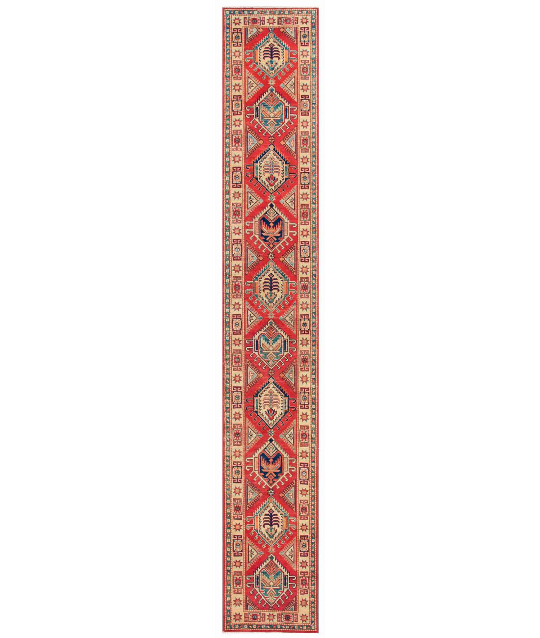 Hand Knotted Tribal Kazak Wool Rug - 10'1'' x 13'9'' 10' 1" X 13' 9" ( 307 X 419 ) / Red / Ivory