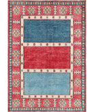 Hand Knotted Tribal Kazak Wool Rug - 5'7'' x 7'10'' 5' 7" X 7' 10" ( 170 X 239 ) / Red / Blue