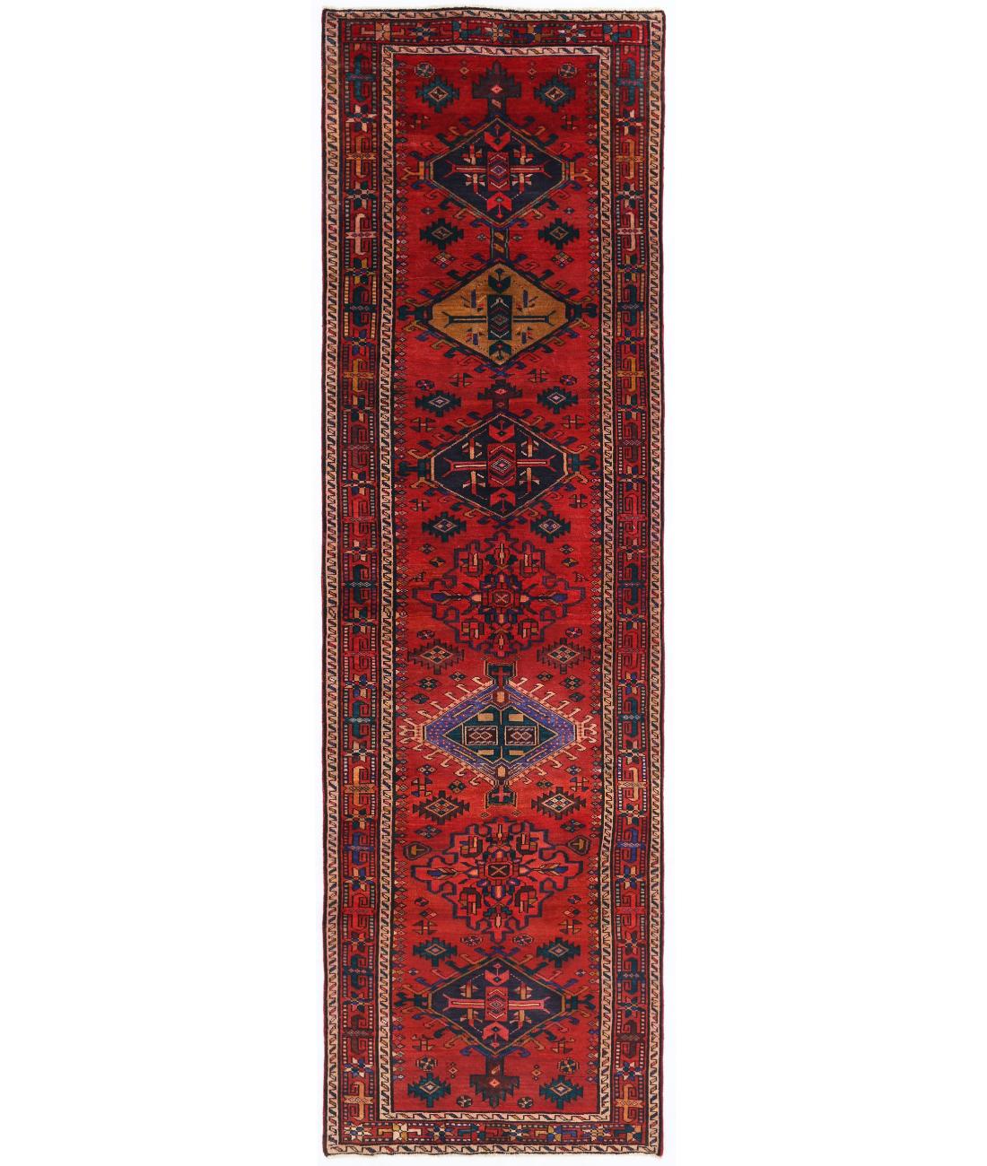 Hand Knotted Persian Hamadan Wool Rug - 3'7'' x 11'9'' 3' 7" X 11' 9" ( 109 X 358 ) / Red / Pink