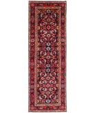 Hand Knotted Persian Hamadan Wool Rug - 3'5'' x 10'0'' 3' 5" X 10' 0" ( 104 X 305 ) / Black / Red
