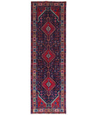 Hand Knotted Persian Hamadan Wool Rug - 3'4'' x 10'9'' 3' 4" X 10' 9" ( 102 X 328 ) / Blue / Ivory