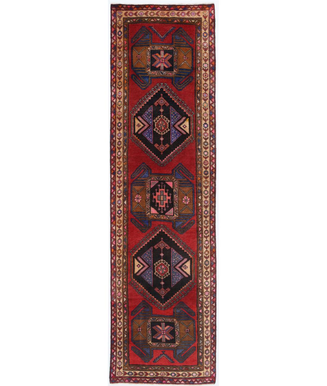 Hand Knotted Persian Heriz Wool Rug - 3'8'' x 13'2'' 3' 8" X 13' 2" ( 112 X 401 ) / Red / Beige