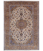 Hand Knotted Persian Kashan Wool Rug - 7'2'' x 10'0'' 7' 2" X 10' 0" ( 218 X 305 ) / Ivory / Brown