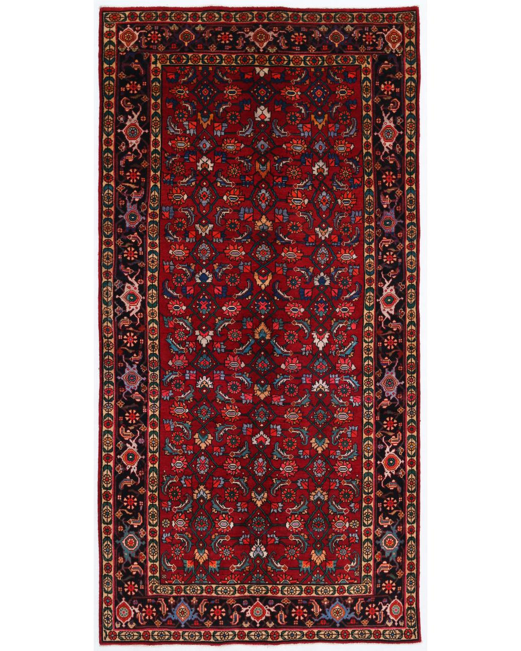 Hand Knotted Persian Hamadan Wool Rug - 4'11'' x 10'2'' 4' 11" X 10' 2" ( 150 X 310 ) / Red / Black