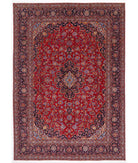 Hand Knotted Persian Kashan Wool Rug - 9'6'' x 13'5'' 9' 6" X 13' 5" ( 290 X 409 ) / Red / Blue