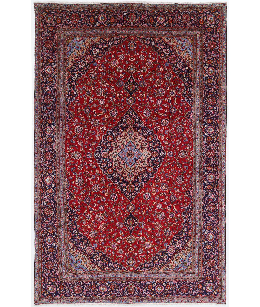 Hand Knotted Persian Kashan Wool Rug - 9'4'' x 14'6'' 9' 4" X 14' 6" ( 284 X 442 ) / Red / Blue