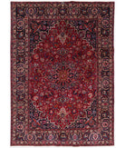Hand Knotted Persian Mashad Wool Rug - 7'8'' x 10'9'' 7' 8" X 10' 9" ( 234 X 328 ) / Red / Blue