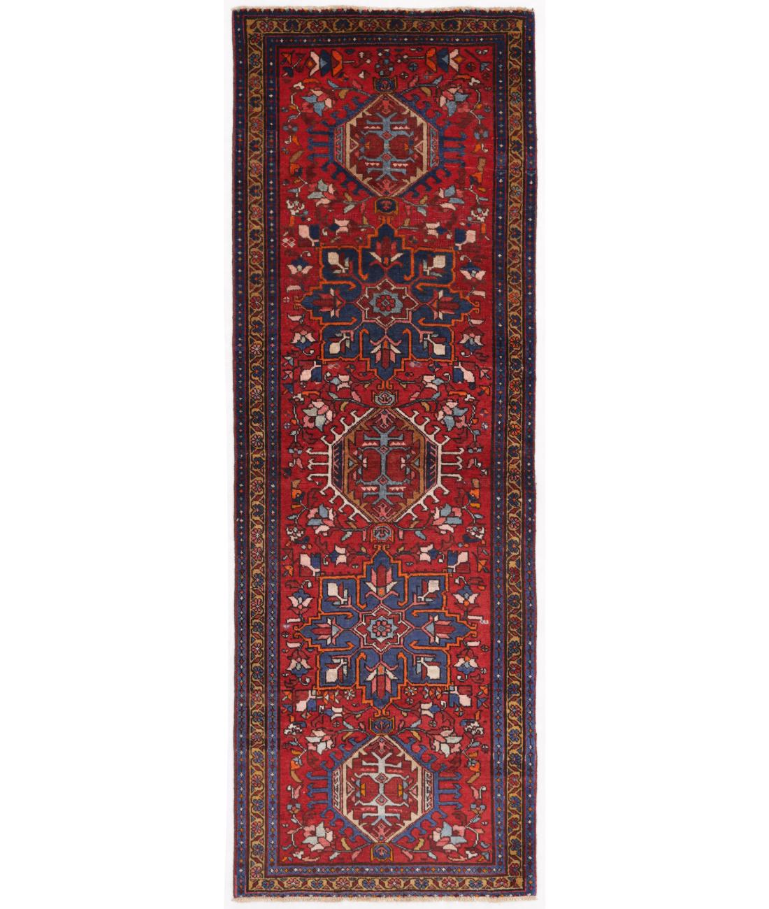 Hand Knotted Persian Heriz Wool Rug - 3'0'' x 8'11'' 3' 0" X 8' 11" ( 91 X 272 ) / Red / Gold