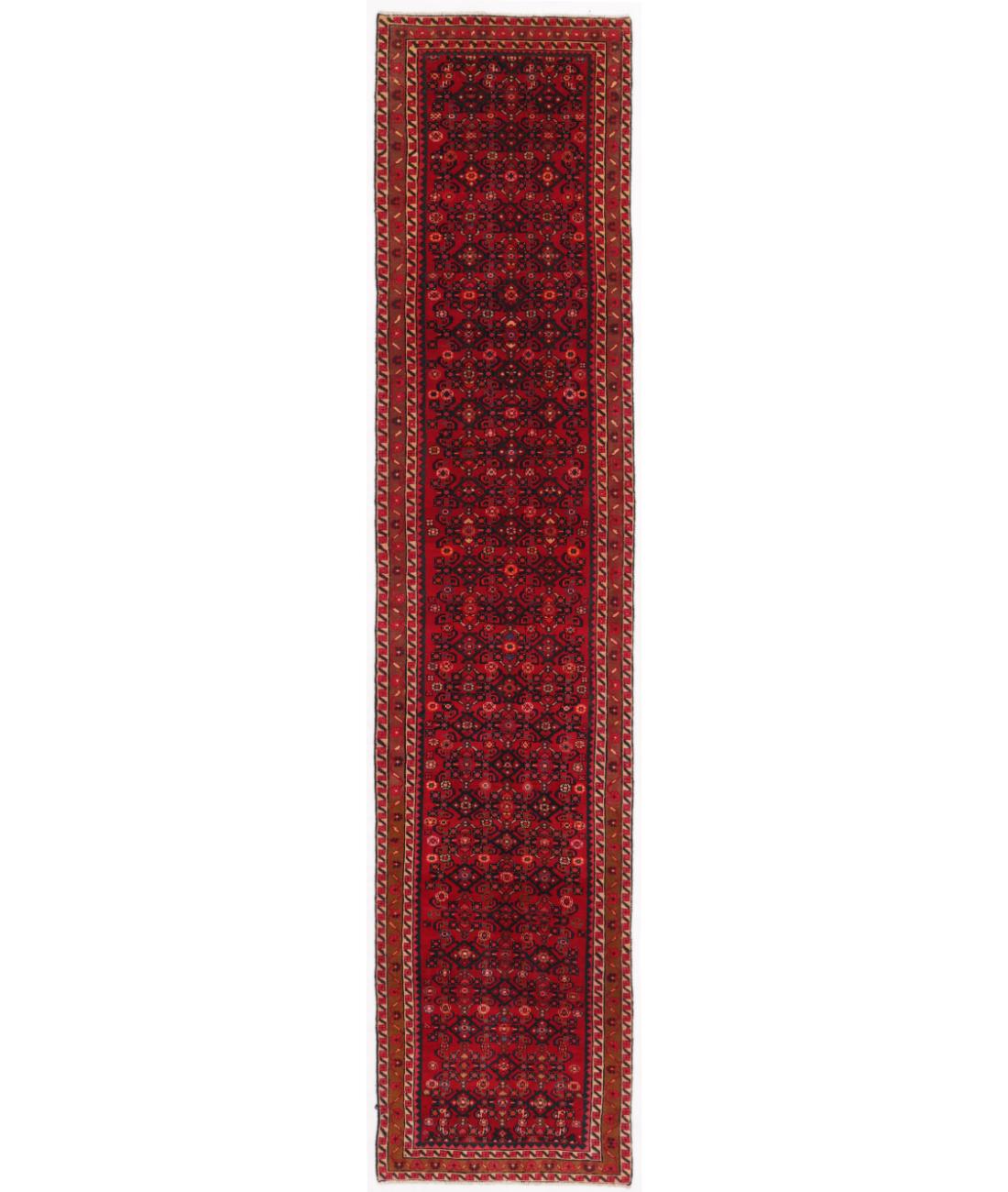 Hand Knotted Persian Hamadan Wool Rug - 2'9'' x 13'1'' 2' 9" X 13' 1" ( 84 X 399 ) / Red / Ivory