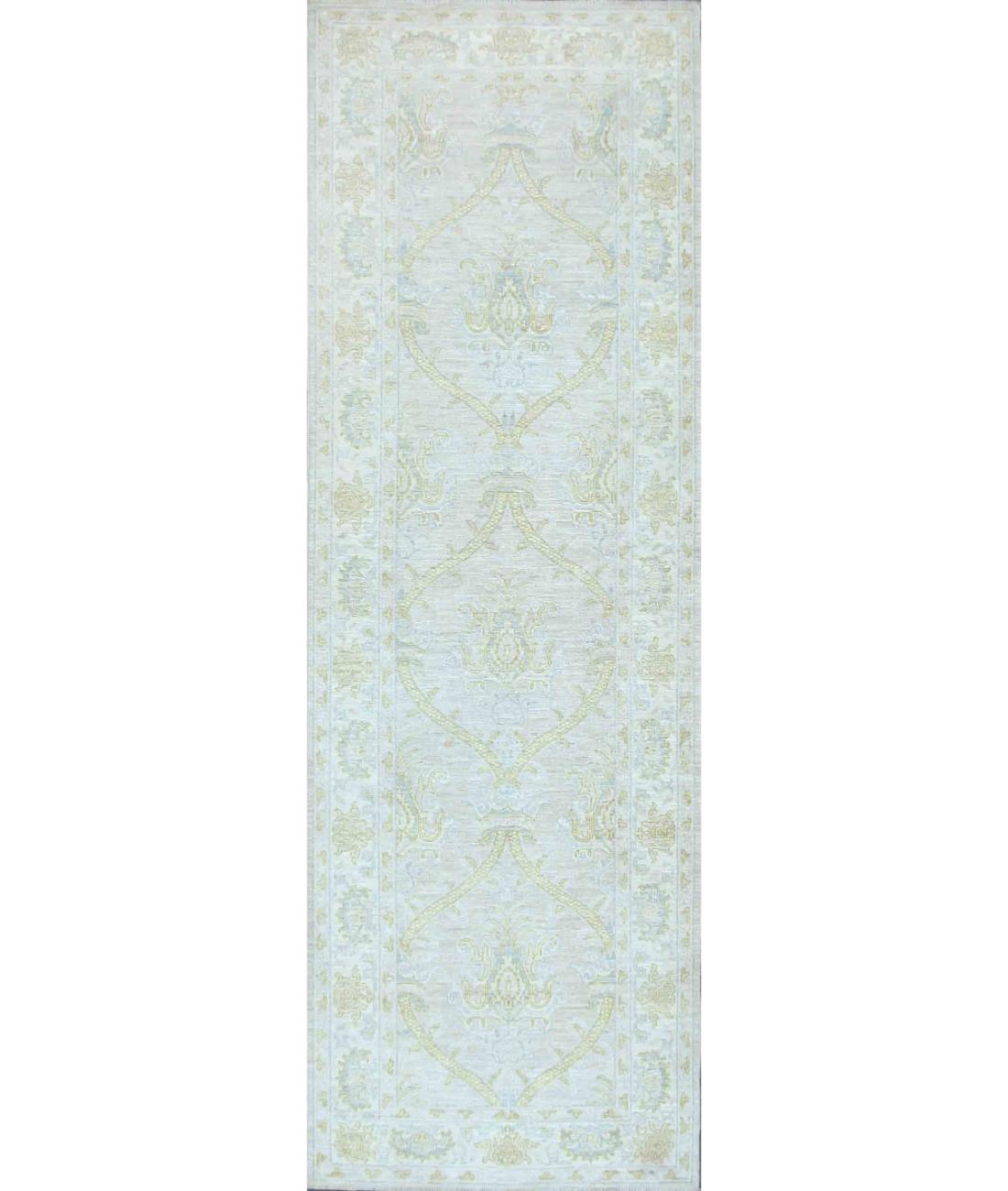 Hand Knotted Fine Serenity Wool Rug - 3'2'' x 9'9'' 3' 2" X 9' 9" ( 97 X 297 ) / Blue / Ivory