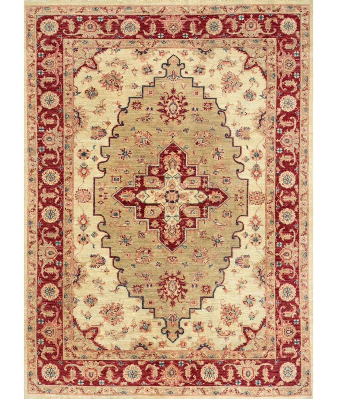 Hand Knotted Ziegler Farhan Wool Rug - 5'8'' x 7'7'' 5' 8" X 7' 7" ( 173 X 231 ) / Ivory / Red