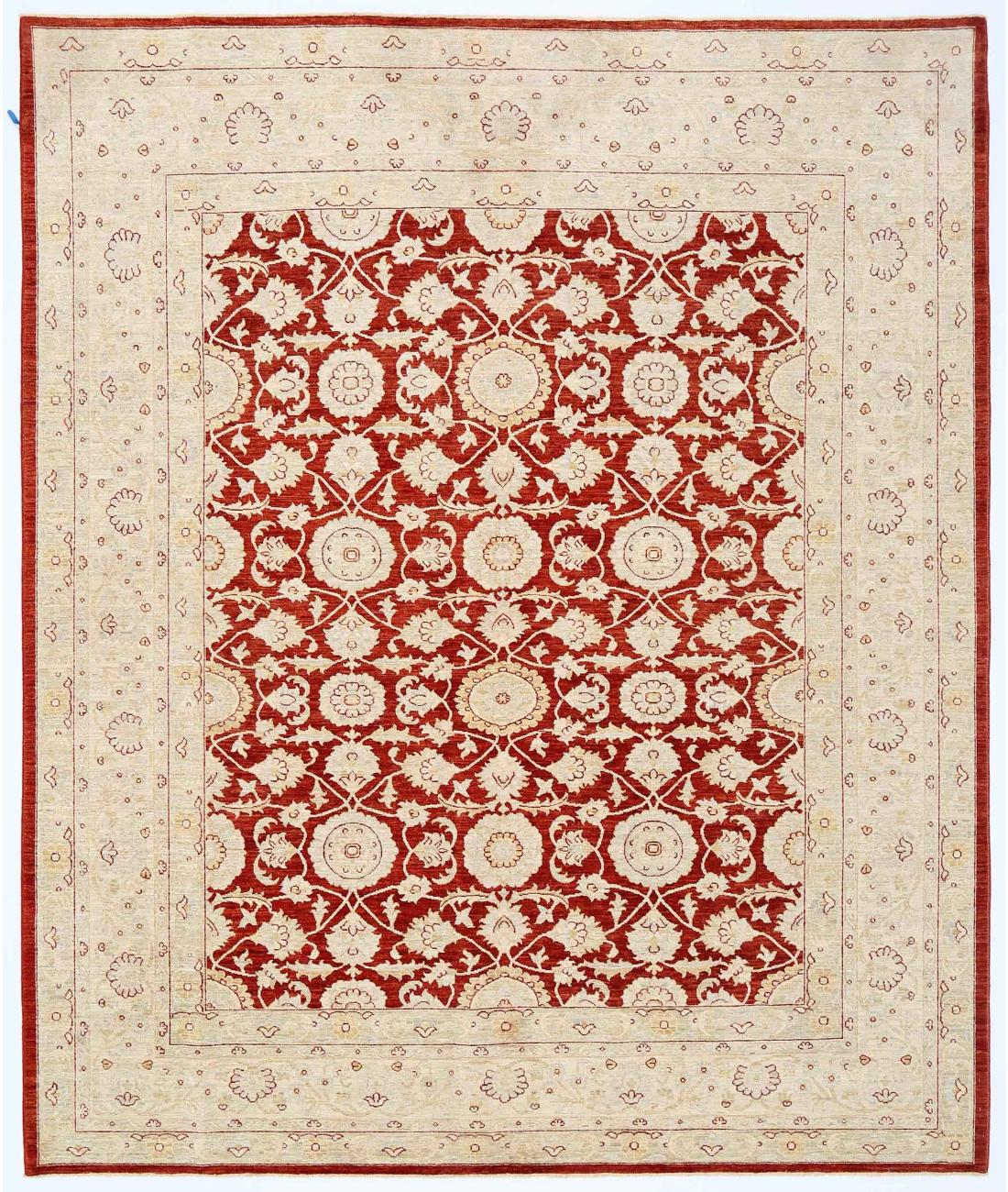 Hand Knotted Fine Ziegler Wool Rug - 8'2'' x 9'9'' 8' 2" X 9' 9" ( 249 X 297 ) / Red / Ivory