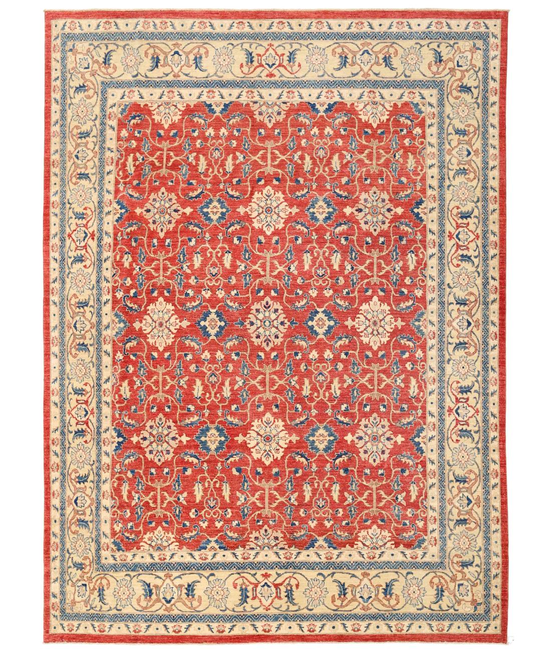 Hand Knotted Ziegler Farhan Wool Rug - 7'9'' x 9'8'' 7' 9" X 9' 8" ( 236 X 295 ) / Beige / Red