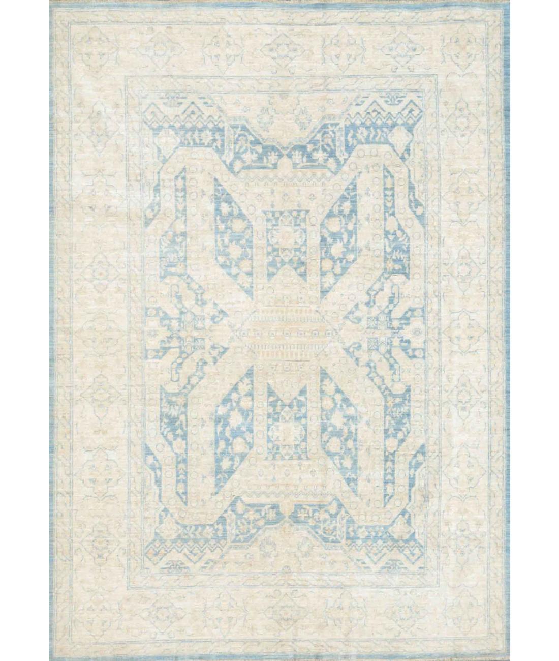 Hand Knotted Fine Serenity Wool Rug - 6'3'' x 8'8'' 6' 3" X 8' 8" ( 191 X 264 ) / Blue / Ivory
