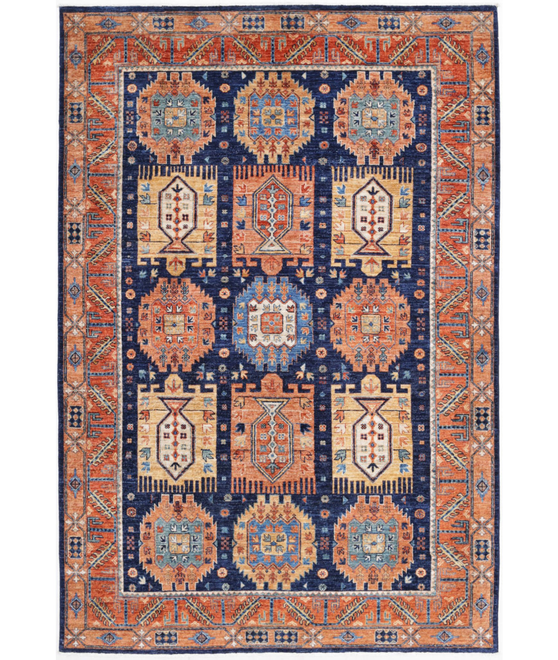 Humna 5'9'' X 8'10'' Hand-Knotted Wool Rug 5'9'' x 8'10'' (173 X 265) / Blue / Rust