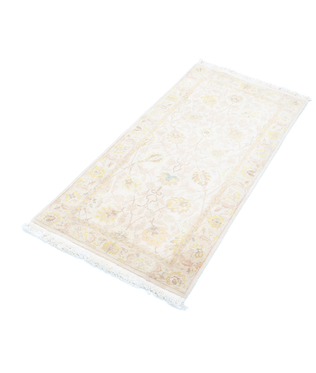 Agra 2'0'' X 4'1'' Hand-Knotted Wool Rug 2'0'' x 4'1'' (263 X 355) / Ivory / Gold