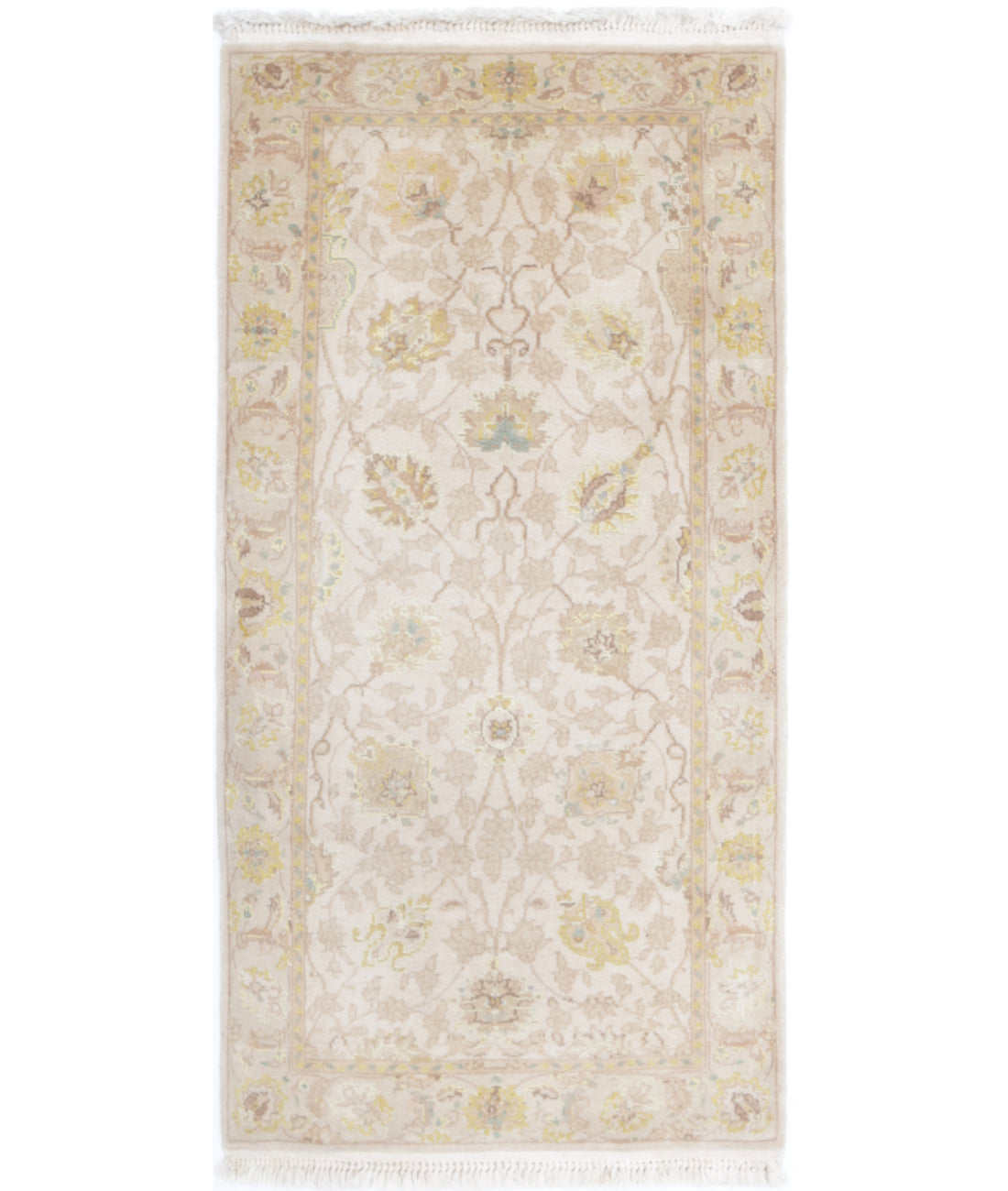 Agra 2'0'' X 4'1'' Hand-Knotted Wool Rug 2'0'' x 4'1'' (263 X 355) / Ivory / Gold