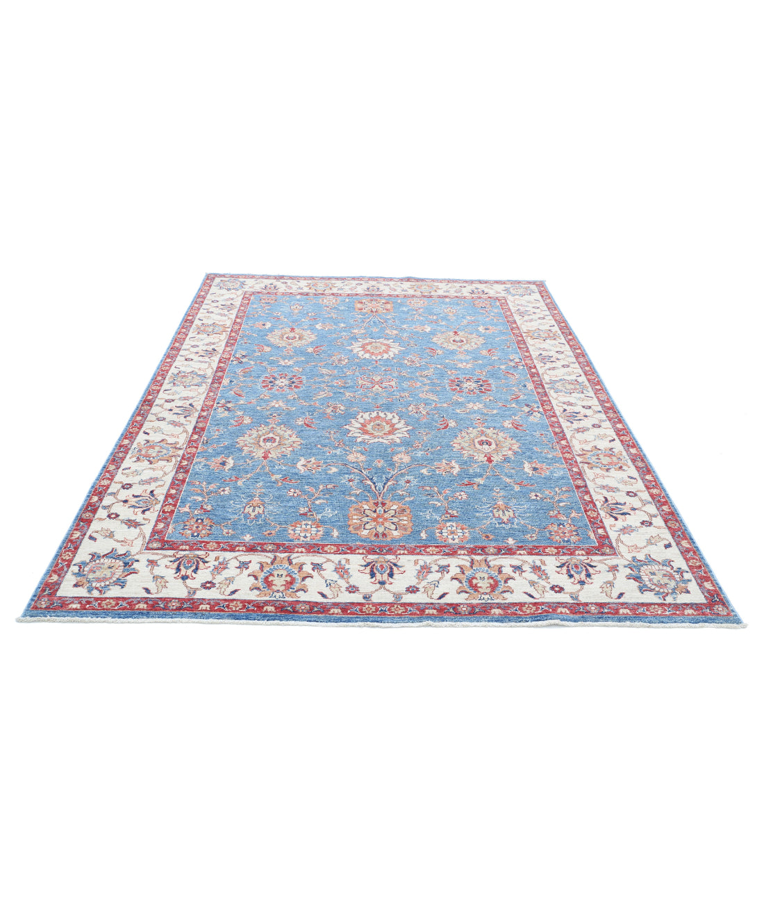 Ziegler 6'0'' X 8'3'' Hand-Knotted Wool Rug 6'0'' x 8'3'' (180 X 248) / Blue / Ivory