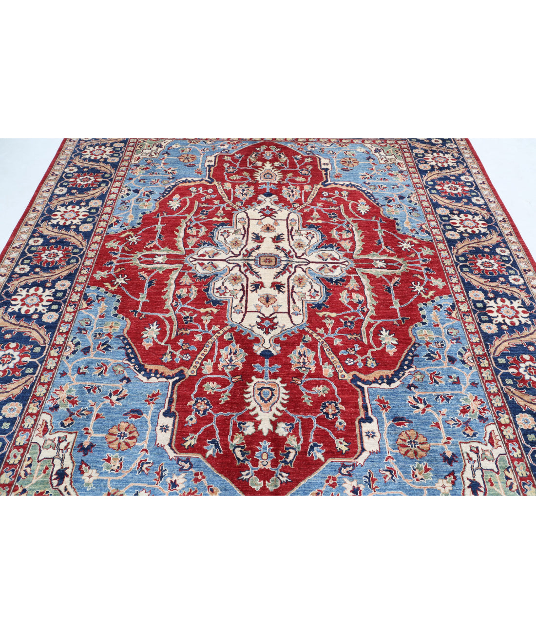 Heriz 8'0'' X 8'10'' Hand-Knotted Wool Rug 8'0'' x 8'10'' (240 X 265) / Red / Blue