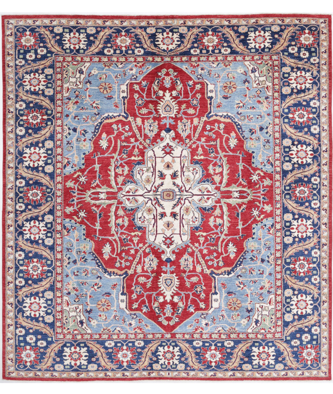 Heriz 8'0'' X 8'10'' Hand-Knotted Wool Rug 8'0'' x 8'10'' (240 X 265) / Red / Blue