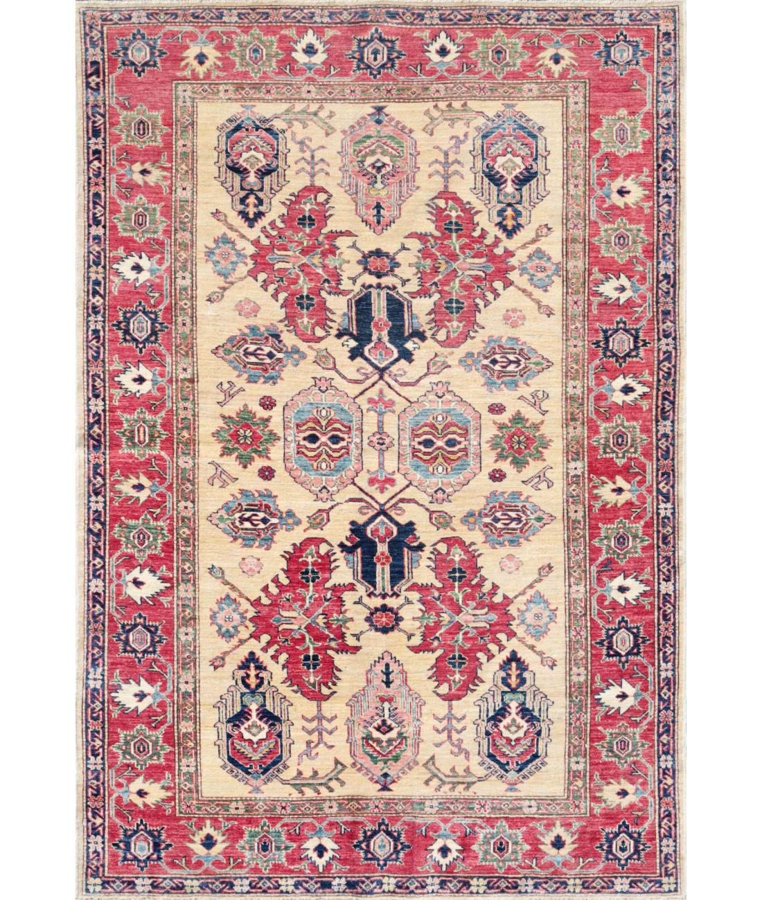 Hand Knotted Royal Kazak Wool Rug - 5'6'' x 8'1'' 5' 6" X 8' 1" ( 168 X 246 ) / Gold / Red