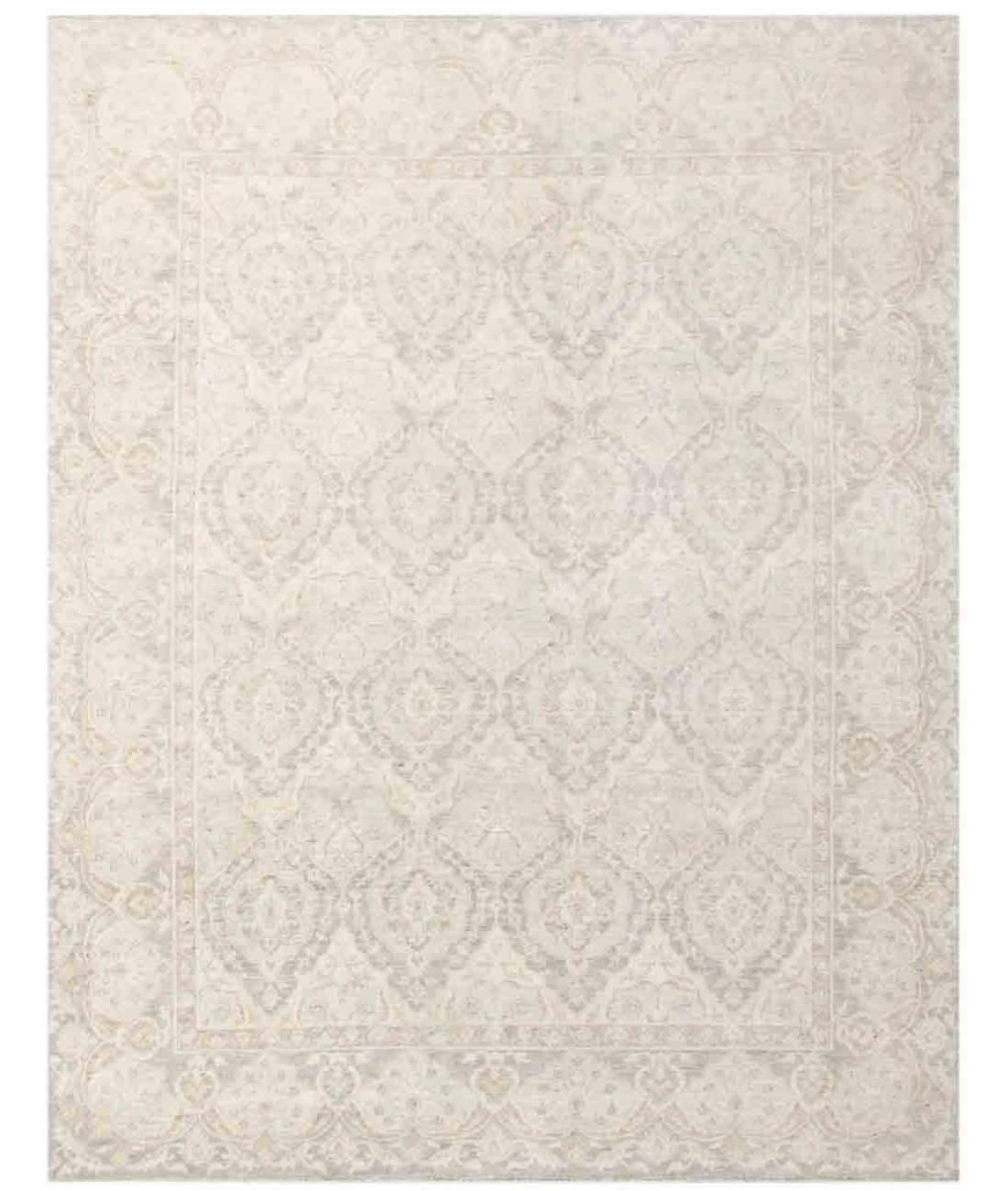 Hand Knotted Serenity Farhan Wool Rug - 8'0'' x 10'0'' 8' 0" X 10' 0" ( 244 X 305 ) / Grey / Ivory