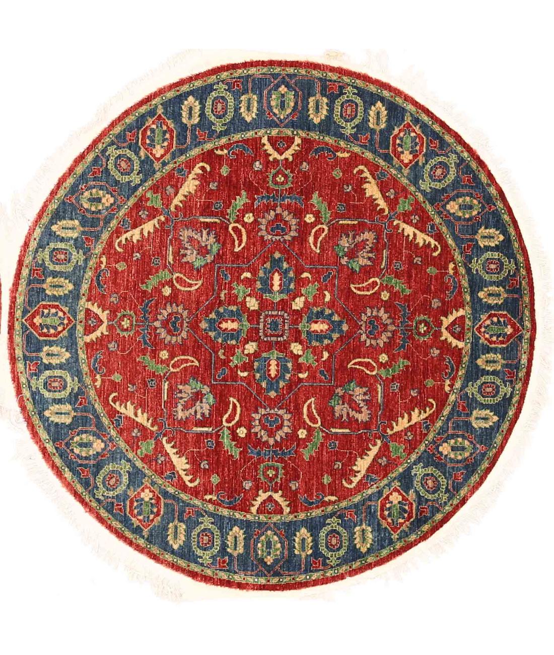 Hand Knotted Ziegler Farhan Wool Rug - 6'6'' x 6'5'' 6' 6" X 6' 5" ( 198 X 196 ) / Red / Blue
