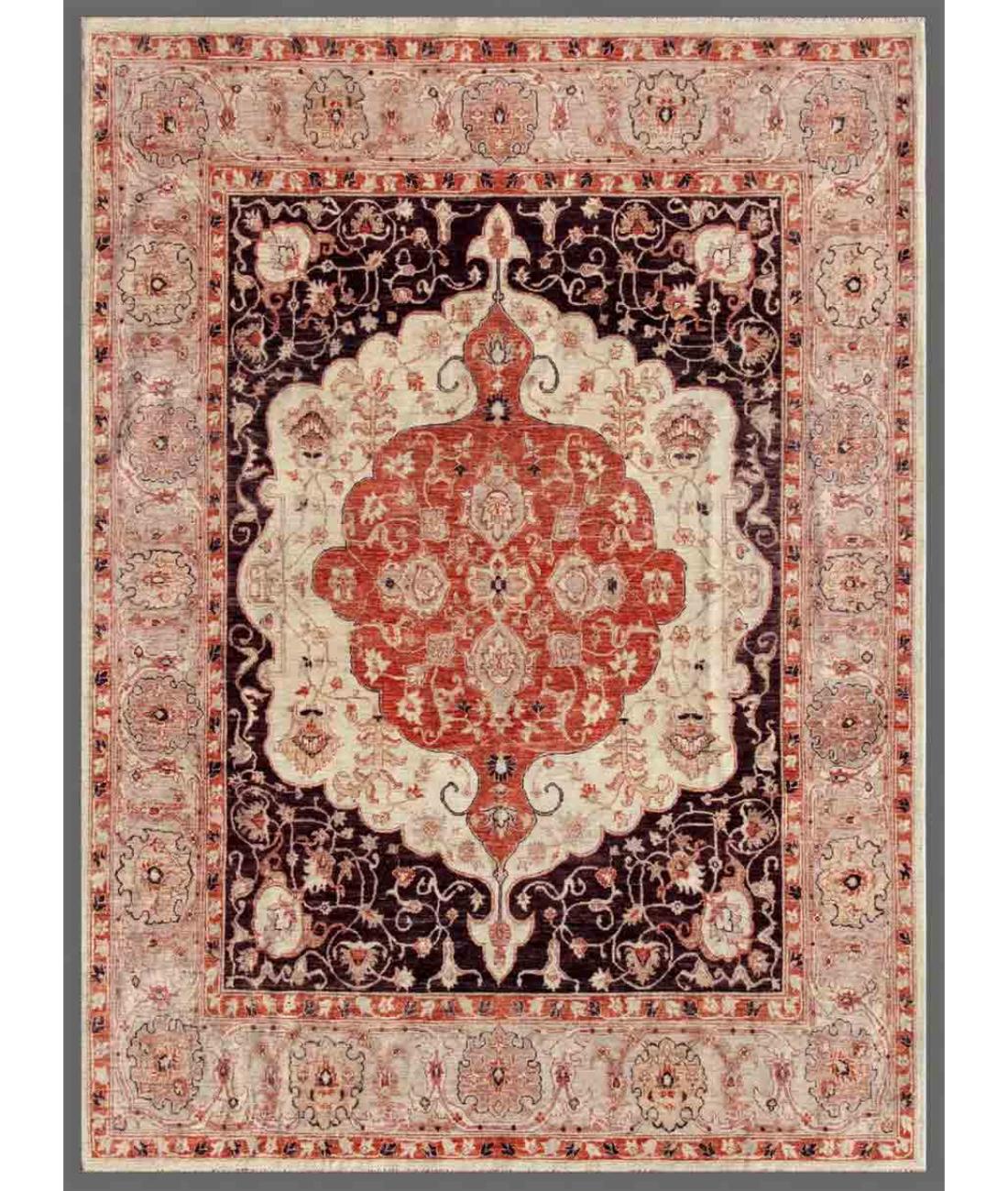 Hand Knotted Ziegler Farhan Wool Rug - 7'1'' x 10'5'' 7' 1" X 10' 5" ( 216 X 318 ) / Brown / Peach